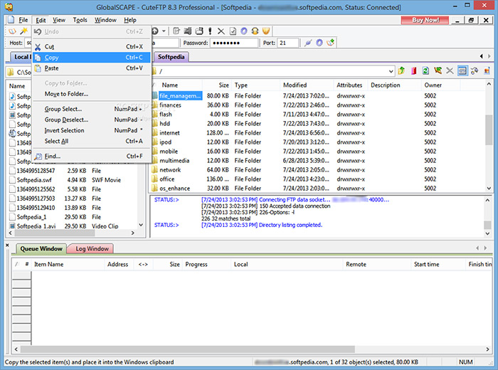 Capture d'écran du logiciel FTP CuteFTP