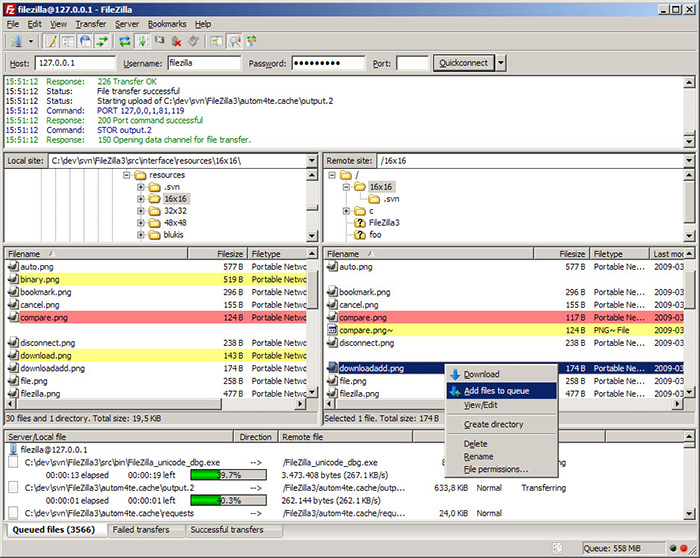 Capture d'écran du logiciel FTP FileZilla