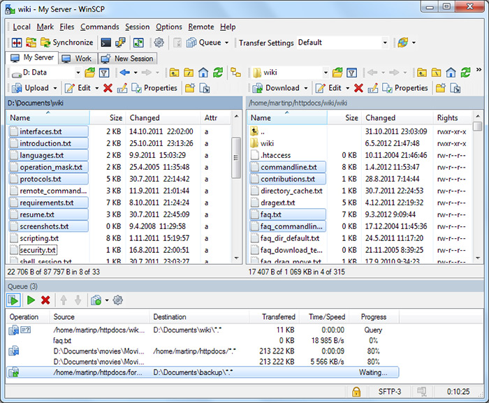 Capture d'écran du logiciel FTP WinSCP