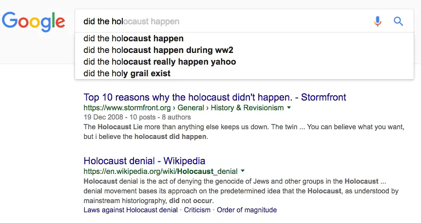 Résultats de Google : Did the holocaust happen ?