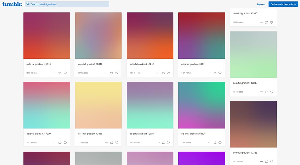 Design web et couleurs : découvrez le site colorfulgradients.tumblr.com